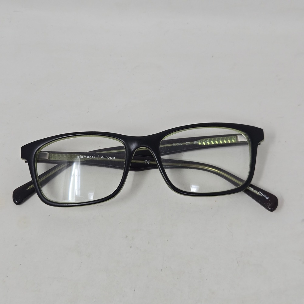Elements‎ Europa EL-292 Black Green Rectangular Eyeglass Frames 49-17-140